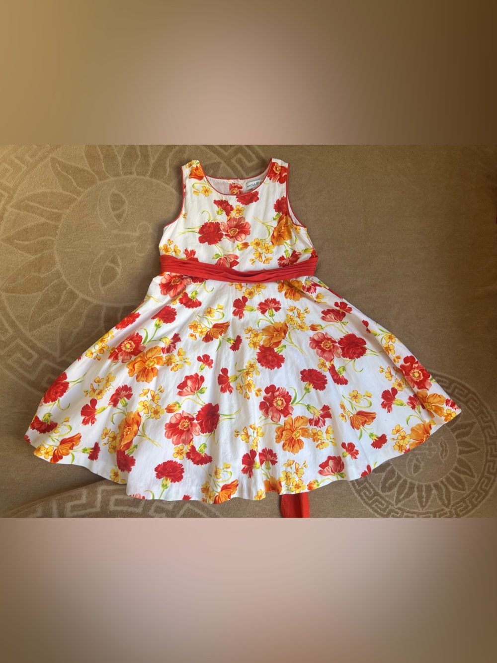 Maggie & Zoe White Floral Dress with Red and Yellow Print